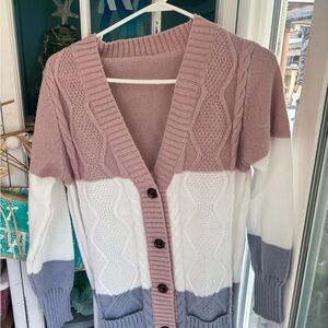 Colorblock Cable Knit Cardigan